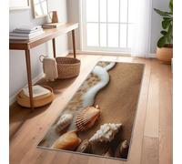 Waves Foam Seashells Hallway Runner Rug 80x200 cm, Nature Non-Slip Washable Runner Long Carpets for Entryway Kitchen Laundry Room Bathroom Bathroom, Brown Easy Clean Non Shedding Rugs