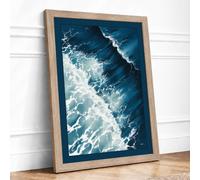 Waves from Above Coastal Framed Wall Art Print A3 Oak