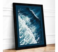 Waves from Above Coastal Framed Wall Art Print A4 Black
