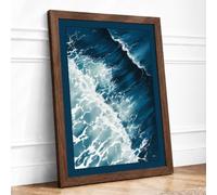 Waves from Above Coastal Framed Wall Art Print A4 Walnut