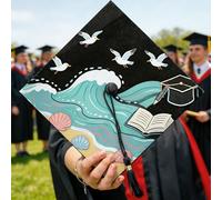 Waves Graduation Cap Topper, Coastal Fanciful Coastal Gull Shell Summer Turquoise Grad Cap 2026 Decorations Graduation Stuff for Party Senior Portrait Session Celebration 9.5x9.5 Inch