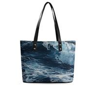 Waves in The Leather Tote Bag for Women Work Shoulder Purses with Zipper Waterproof Large Computer Shoulder Bag Fashion Ladies Shoulder Handbag Reusable Shopping Bags