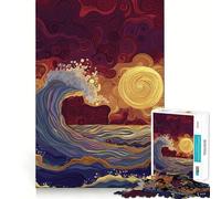 Waves Kissing Sunset Jigsaw Puzzle 1000 Mental Recall Game High Accuracy Cutting Craft Interactive Brain Challenge for Home (38x52cm)