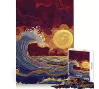 Waves Kissing Sunset Jigsaw Puzzle for Adults 1000 Pieces Thought Training Calm Recreation Uniform Cut Festive Present (38x52cm)