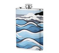 Waves Lapping at the Rocks 8oz Leather Hip Flask - Stainless Steel Whiskey Flask for Drinks, Pocket Liquor Set for Men Wedding Groomsman