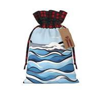 Waves Lapping At The Rocks Holiday Printed Drawstring Pouch M, Polyester Holiday Storage Pouch With Tag