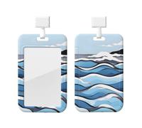 Waves Lapping At The Rocks Id Badge Holder with Lanyard-Vertical Card Protector Clear Abs Hard Shell, Retractable Reel for Work Office