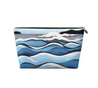 Waves Lapping at the Rocks Leather Toiletry Travel Bag-Waterproof Cosmetic Pouch for Women, Large Capacity Makeup Organiser with Zip for Toiletries