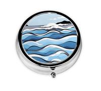 Waves Lapping at The Rocks Mini Medicine Box with Three compartments, Small Round Medicine Box, Portable