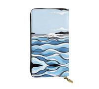 Waves Lapping at The Rocks Pattern Leather Clutch (7.5x4.1 inches) - Coin Card Key Wallet