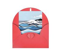Waves lapping at the rocks Printed Red blank greeting card with envelope and matching stickers, suitable for birthday, thank you