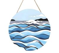Waves Lapping at The Rocks Round Wood Panel Painting 12in. Exquisite Artwork, Environmentally Friendly Wood, an Elegant Choice for Home Decoration.