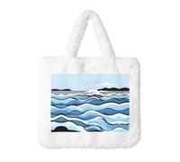 Waves lapping at the rocks Soft Faux Rabbit Fur Tote Bag for Women Daily Outings, Shopping, and Commuting