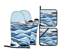 Waves Lapping at The Rocks This Unique Printed Oven mitt and potholder Set is an Eye-catching Combination, Featuring Water-Resistant Polyester and Heat-Insulating Fabric.