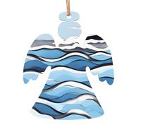 Waves lapping at the rocks Wooden Tree Ornaments Angel Shape 1 PC, Hanging Decorative Pendants, Vintage Design for Holiday