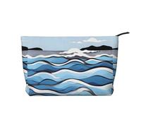Waves Lapping at The Rocks Zipper Closure Corduroy Makeup Bag Multifunctional Organizer 22x7x17cm for Travel Camping Vacation Fitness