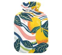 Waves Line Yellow Lemon hot Water Bottle with Soft Cover, 2L hot Compress for Neck Shoulder Warmer, Hot and Cold Therapies, Bolsa para agua Caliente