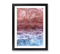 Waves Meeting The Beach Painting Modern Framed Print | A2 Black Framed Wall Art | Ready to Hang | Modern Beach Picture | Living Room Bedroom Lounge Office