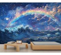 Waves Mural Rainbow Starry Sky Wallpaper Abstract Oil Painting Wall Mural Giant 3D Wallpaper Commercial Scale Coffee Shop Lounge Gallery (Non-self-Adhesive)