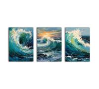 Waves of the Sea 3 Panel Canvas Wall Art. simpa Multi One Size