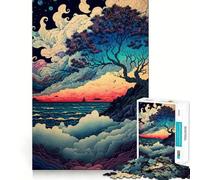 Waves of The Sunset Jigsaw Puzzles 1000 Mental Focus Game No Gap Tight Fitting Design Interactive Brain Challenge for Home (38x26cm)