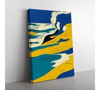 Waves On The Beach Abstract Teal, Yellow, Green Canvas Wall Art Print Ready to Hang, Framed Picture for Living Room Bedroom Home Office Décor, 76x50 cm (30x20 Inch)