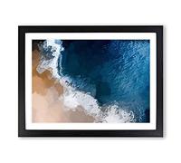Waves On The Beach In Bali In Abstract Modern Art Framed Wall Art Print, Ready to Hang Picture for Living Room Bedroom Home Office Décor, Black A4 (34 x 25 cm)