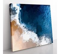 Waves on the Beach in Bali in Abstract Modern Canvas Wall Art Print Ready to Hang, Framed Picture for Living Room Bedroom Home Office Décor, 50x50 cm (20x20 Inch)