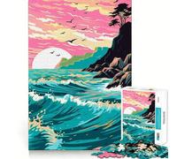 Waves On The Beach Jigsaw 1000 Pieces for Teenagers Mental Boost Game Firm Fit Secure Assembly Family Fun Night Activity (50x75cm)