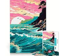 Waves On The Beach Jigsaw Puzzle 1000 Pieces Mental Focus Game Precision Cut Smooth Edges Absorbing Activity for Quiet Nights (38x26cm)