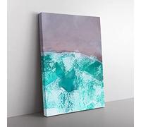 Waves On The Beach Modern Canvas Wall Art Print Ready to Hang, Framed Picture for Living Room Bedroom Home Office Décor, 50x35 cm (20x14 Inch)