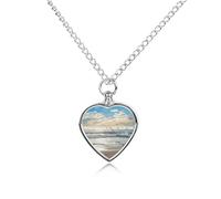 Waves on The Beach with Sea Birds Cremation Urn Necklace for Ashes Keepsake Stainless Steel Memorial Pendant Pet Cremation Jewelry for Ashes for Dog/Cat Memorial Locket Urn Necklace Women Men