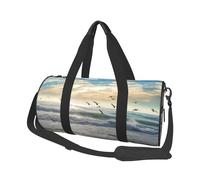Waves on The Beach with Sea Birds Duffle Bag for Women Men Personal Item Travel Bags Canvas Weekender Overnight Bag Lightweight Sports Tote Gym Bags Carry On Luggage Bag, Black, One Size