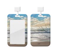Waves On The Beach with Sea Birds Id Badge Holder with Lanyard Waterproof Id Card Protector Vertical Card Name Tags Key Card Holder Case for Teacher Nurse Doctor Office Presents