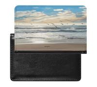 Waves on The Beach with Sea Birds Passport Holder Vaccine Card Holder Waterproof Passport Wallet Travel Document Organizer for Airport Essentials
