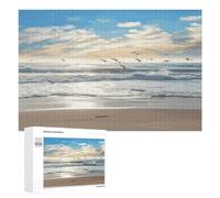 Waves on The Beach with Sea Birds Puzzles for Adults Wooden Jigsaw Puzzle with Storage Box Personalized Exquisite Wooden Puzzle for Home Wall Decorative Puzzles&Relaxing Gifts 1000 PCS Pieces