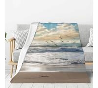 Waves On The Beach with Sea Birds Throw Blanket Ultra Soft Cozy Fleece Blanket Lightweight Warm Bed Blanket All Season for Home Living Room Sofa Couch Bed 60"X50"