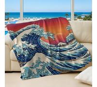 Waves Printed Blanket, Deep Blue White Ocean Waves Flannel Throw, Elegant Home Decor for Bed & Sofa (04,130x150cm)