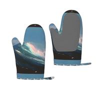 Waves Printed Thickened Insulated Oven Gloves, Suitable For Various Cooking Scenarios