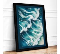 Waves Rolling Ashore Coastal Framed Wall Art Print A1 Black