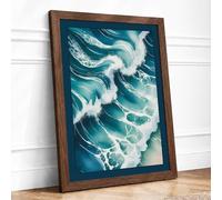 Waves Rolling Ashore Coastal Framed Wall Art Print A2 Walnut