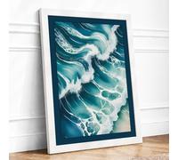 Waves Rolling Ashore Coastal Framed Wall Art Print A3 (42×29.7cm) White, Wall Decor for Living Room, Bedroom, Office & Home, Ready to Hang, Art Gift