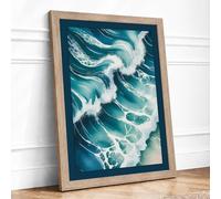Waves Rolling Ashore Coastal Framed Wall Art Print A3 Oak