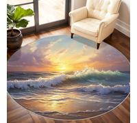 Waves Round Rug 180cm, Sea Circle Rugs, Ocean Scenery Rug, Washable Round Carpet for Kitchen Dining Living Room Bathroom Under the Sofa