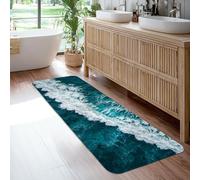 Waves Runner Rug, Coastal Natural Ocean Foam Summer Teal Low Pile Sponge Rectangle Floor Carpets Edge Binding for Kitchen Entryway Laundry Hallway Decor 2x6 Ft