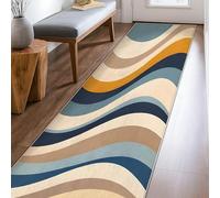 Waves Runner Rug, Modern Contemporary Curves Lines None Blue Non-Slip Home Indoor Pattern Carpets Non Shedding for Kitchen Entryway Bathroom Doorway Decor 2x8 Ft