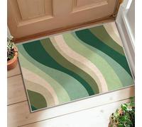 Waves Runner Rug, Modern Minimalistic Curves Lines Summer Green Low Pile Aesthetic Doormat Rectangle Accents Rug for Kitchen Bathroom Entryway Bedside Decor 2x3 Ft
