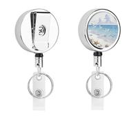 Waves, Sands, and Seagulls' Shadows Badge Holder Retractable Metal Clip Portable Nylon Cord Stainless Steel Cord Key Chain 26.8 Inch for ID Card Name Card Clip