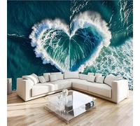 Waves Sea Mural Wallpaper 3D Effect Love Nature Non-Woven Self-Adhesive Wallpaper Removable Large Photo Sticker TV Background Wall Decor for Living Room Bedroom 300x230 cm