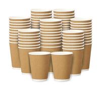 WAVES SHAPING YOUR SUSTAINABLE FUTURE 500 x 8oz Ripple Kraft Triple Walled Disposable Paper Cups Insulated & Eco-Friendly Brown Coffee Cups Hot Drink Takeaway Cups Ideal for Tea, Coffee, and Catering